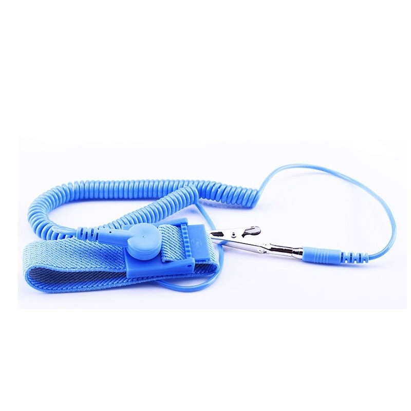Anti PVC blu regolabile della cinghia di polso di elettricità statica ESD con il cavo della bobina